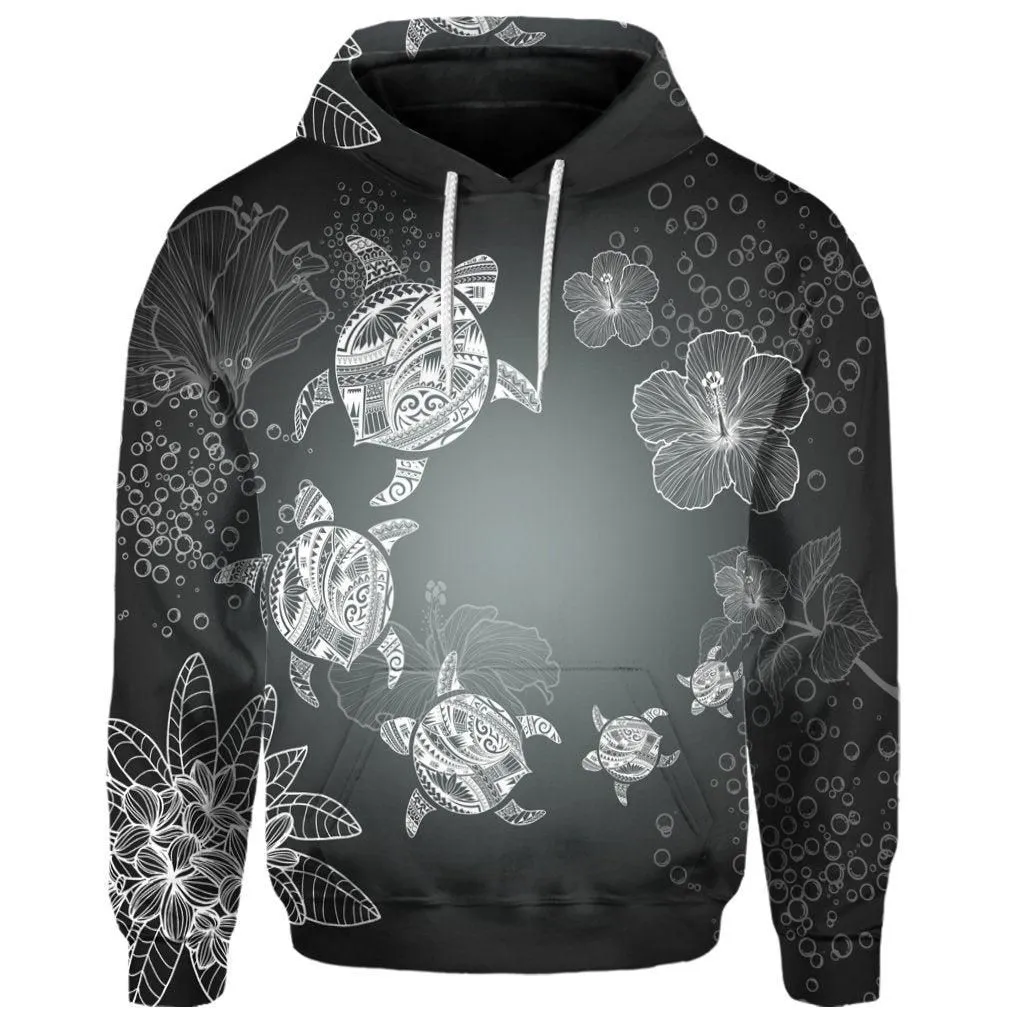(Personalised) Hawaiian Plumeria Hibiscus Turtle Under Sea Polynesian Hoodie White AH
