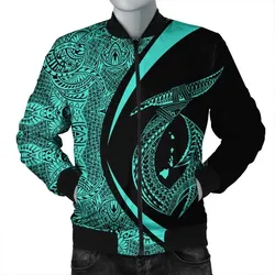 Alohawaii Jacket - Hawaii Fish Hook Polynesian Bomber Jacket - Circle Style Turquoise - AH - J4R