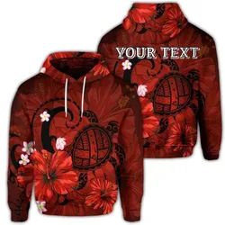 Alohawaii Hoodie - (Personalised) Hawaiian Map Big Turtle Hibiscus Plumeria Tribal Polynesian Hoodie - Red - AH - J6R