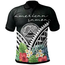 American Samoa Polo Shirt - American Samoa Coat of Arms & Polynesian Tropical Flowers White