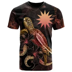 Nauru Polynesian T shirt - Turtle With Blooming Hibiscus Gold
