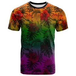 Polynesian T shirts - Green Hibiscus Patterns