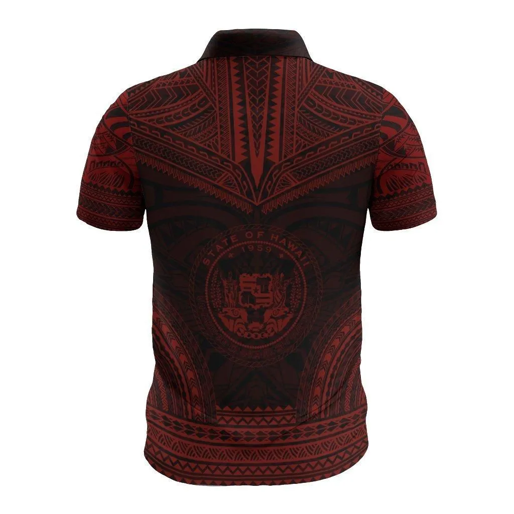 Hawaii Polo Shirt - Hawaii Seal Polynesian Chief Tattoo Red Version