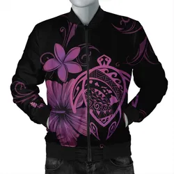 Hawaiian Map Turtle Hibiscus Plumeria Polynesian Bomber Jacket - Pink