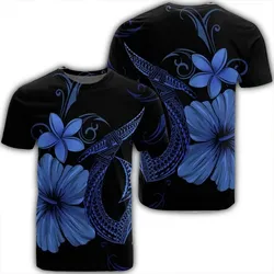 Alohawaii Tee - Hawaiian Fish Hook Hibiscus Plumeria Polynesian T-shirt Blue - AH - J4R
