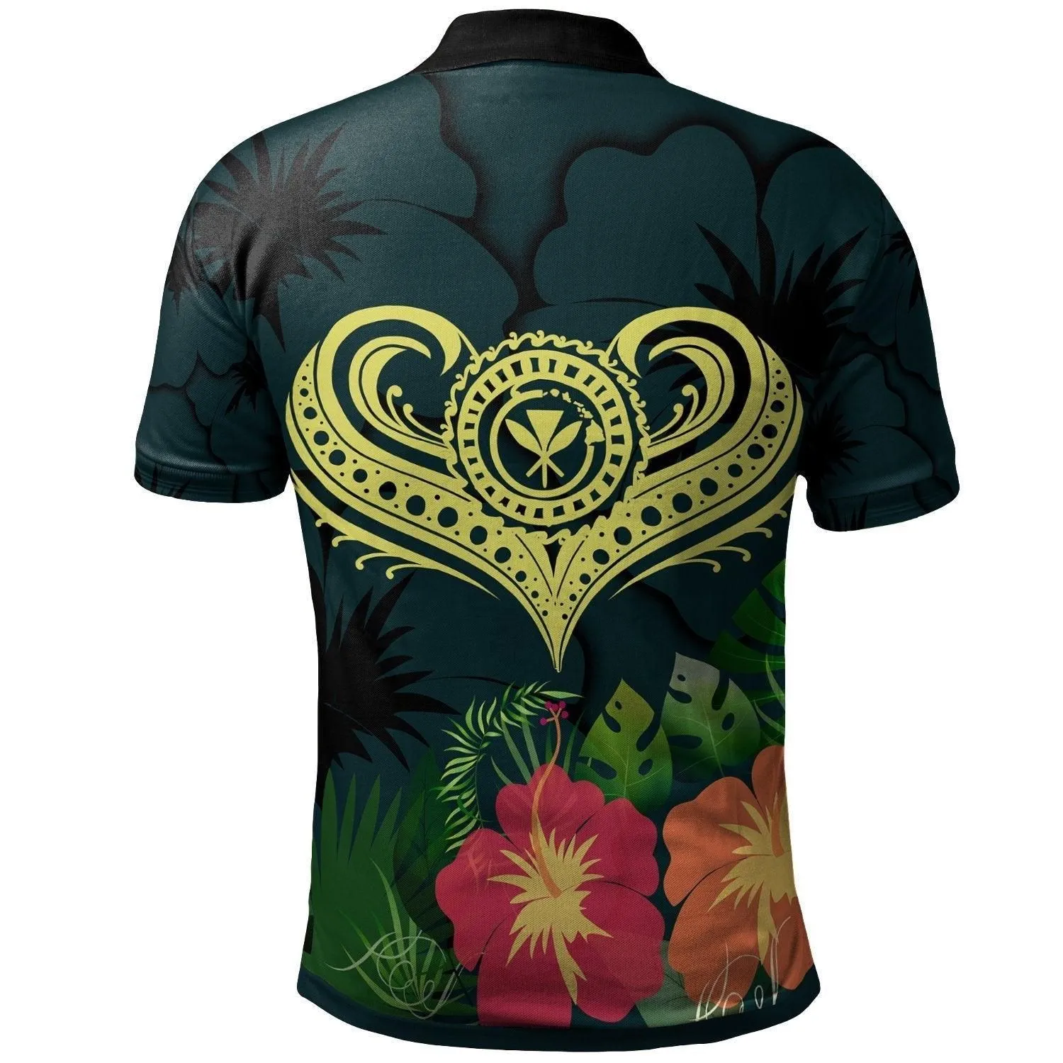 Polynesian Hawaii Kanaka Maoli Polo Shirt - Heart with Hibiscus