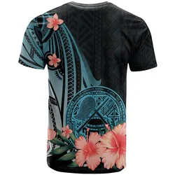 American Samoa Personalised Custom T Shirt - Turquoise Polynesian Hibiscus Pattern Style