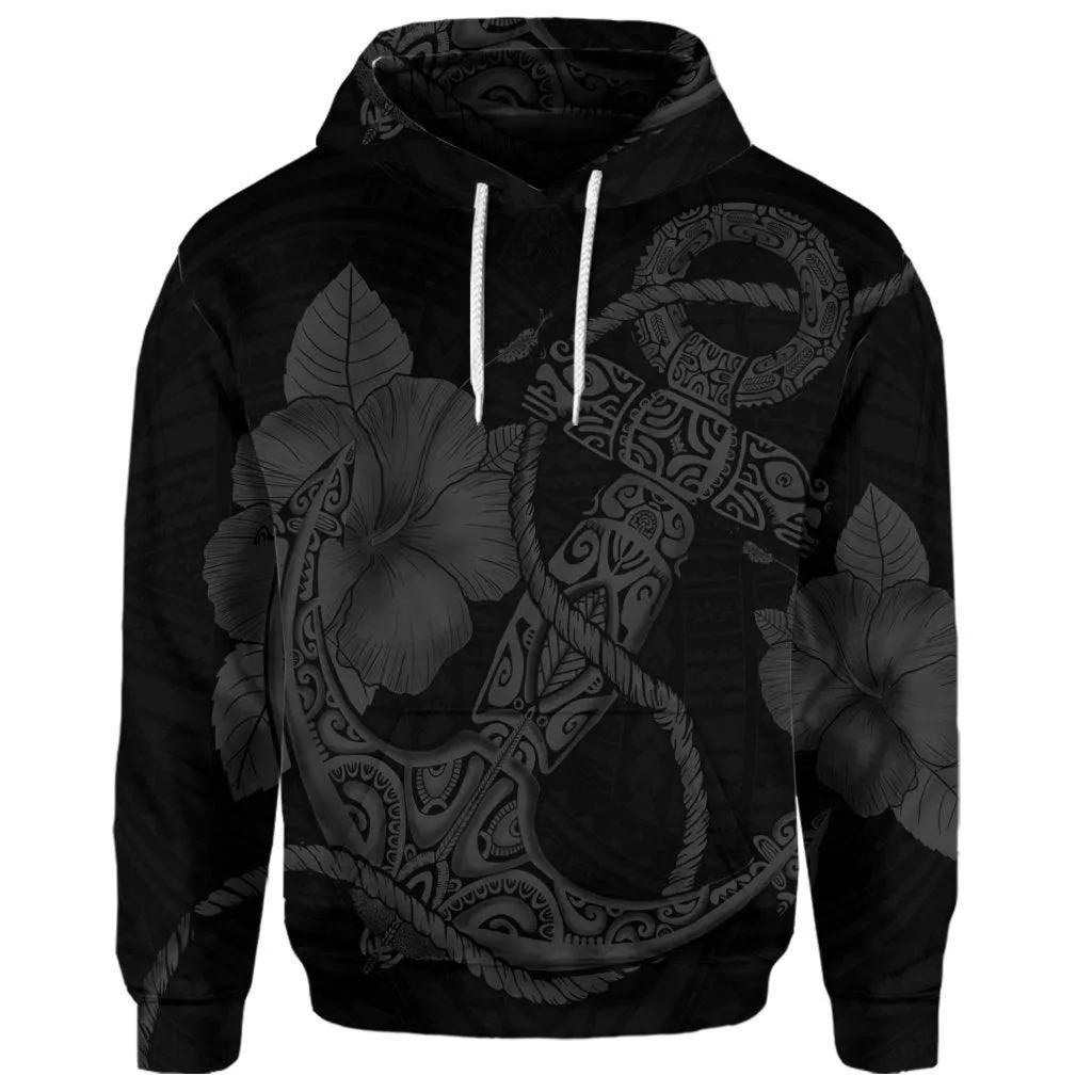 (Personalised) Hawaiian Anchor Poly Tribal Hibiscus Polynesian Hoodie Gray - AH