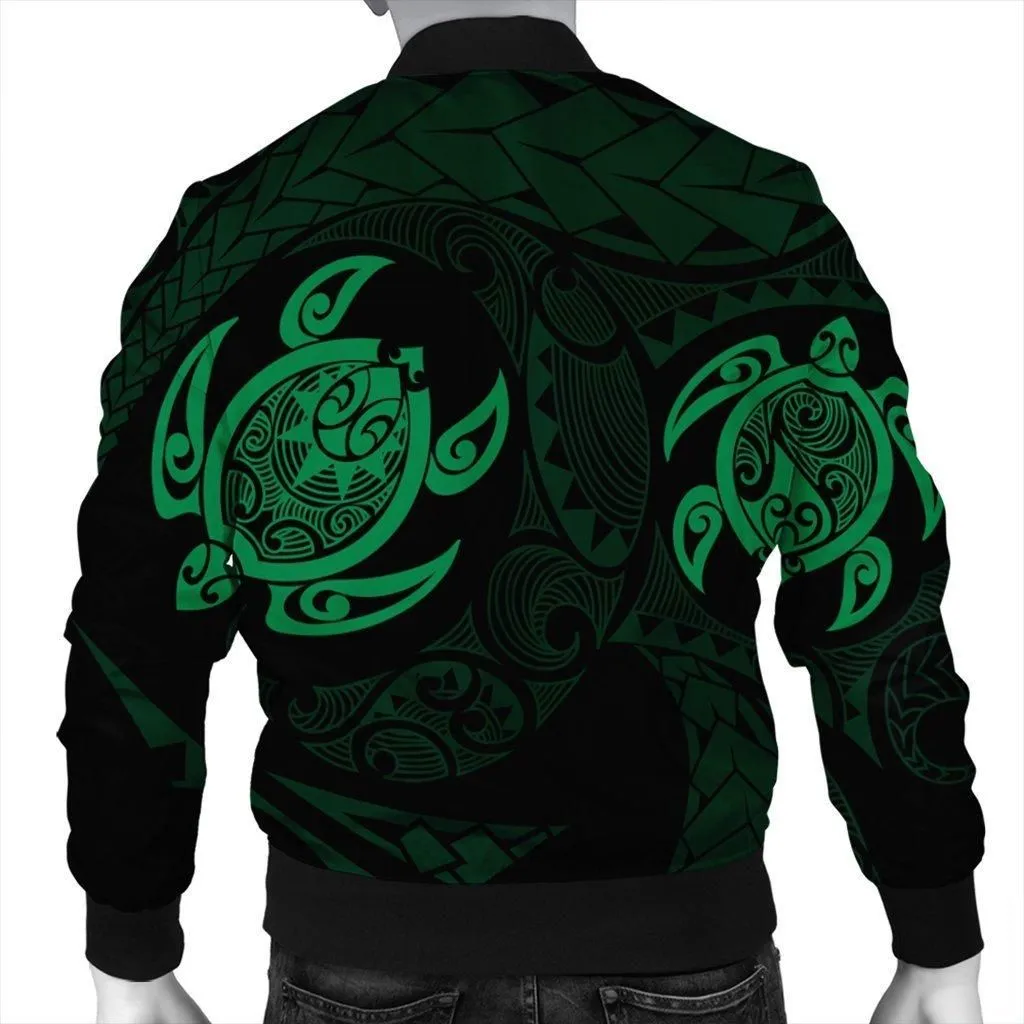 Hawaiian Two Turtle Polynesian Bomber Jacket Green