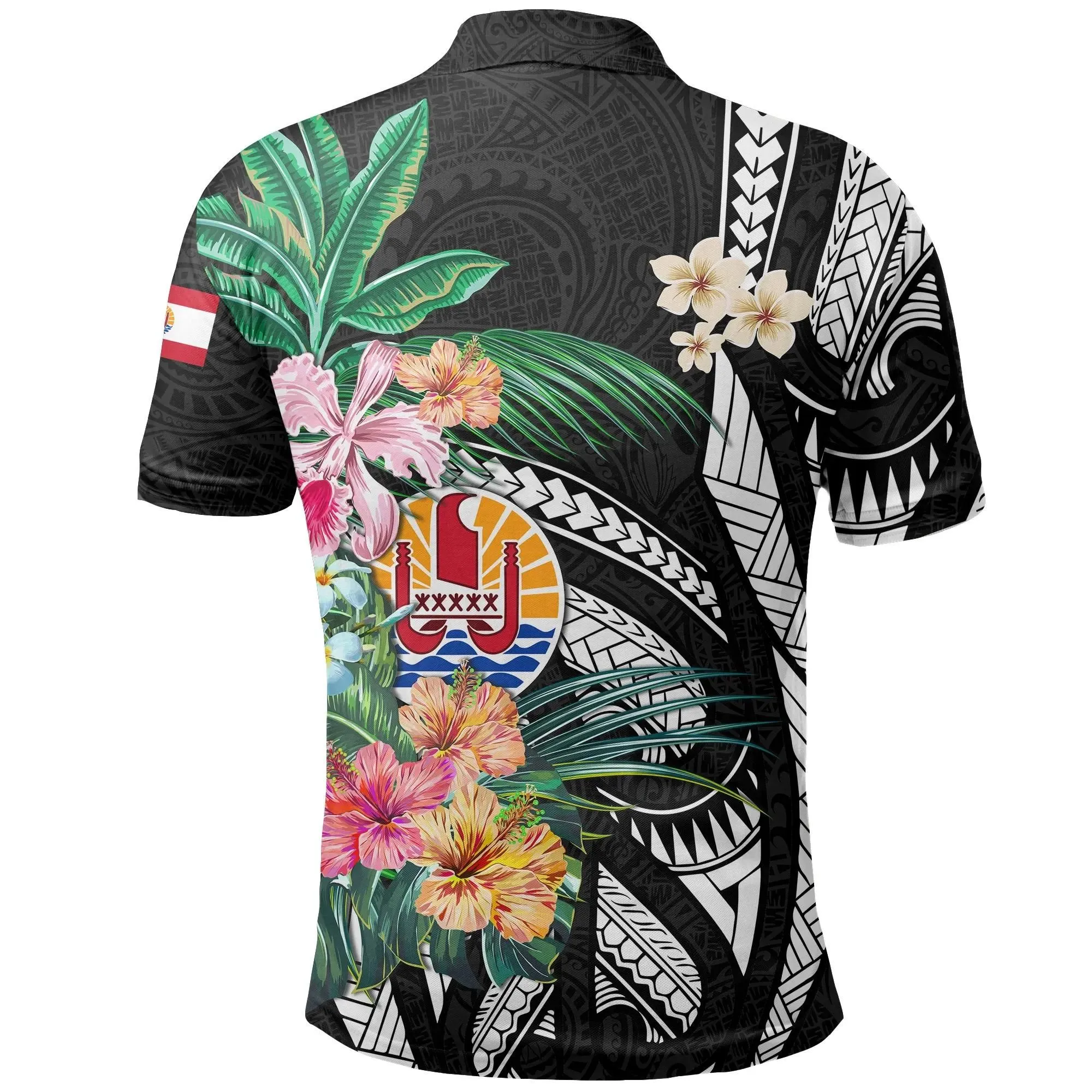 Tahiti Polo Shirt Coat Of Arms Polynesian With Hibiscus TH5