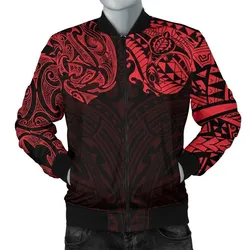 New Zealand Mens Bomber Jacket, Maori Polynesian Tattoo Red