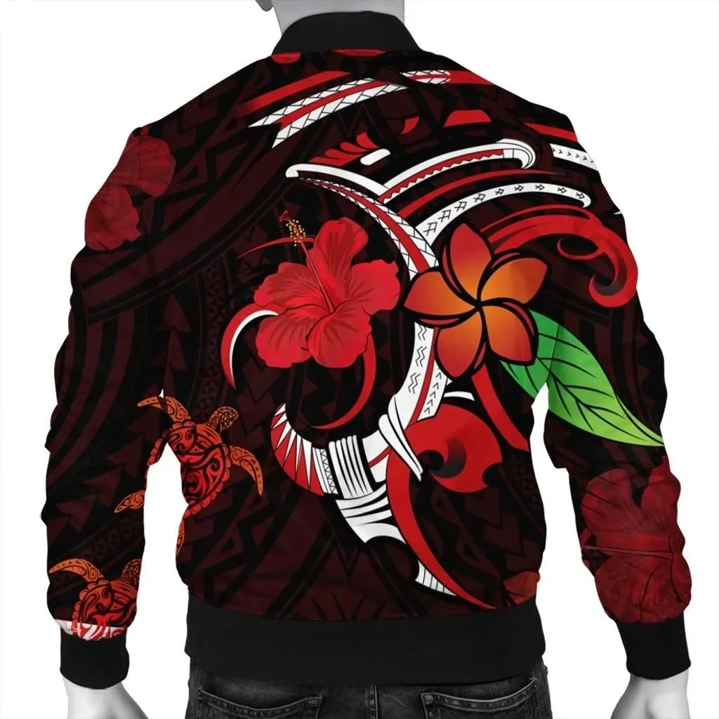 FamilyGater Jacket - Hawaiian Turtle Hibiscus And Plumeria Flower Polynesian Bomber Jacket - AH - J4R