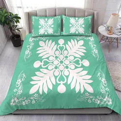 Alohawaii Home Set - Hawaiian Quilt Maui Plant And Hibiscus Pattern Bedding Set - White Seafoarm - AH J8