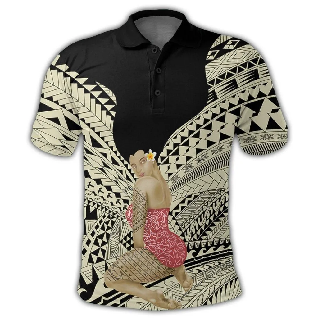 Hawaii Polynesian Hula Girl Wearing Plumeria Polo Shirt - AH