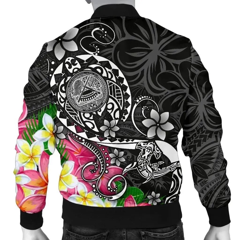 FamilyGater Jacket - Bomber Jacket American Samoa Polynesian - Turtle Plumeria (Black) - BN18