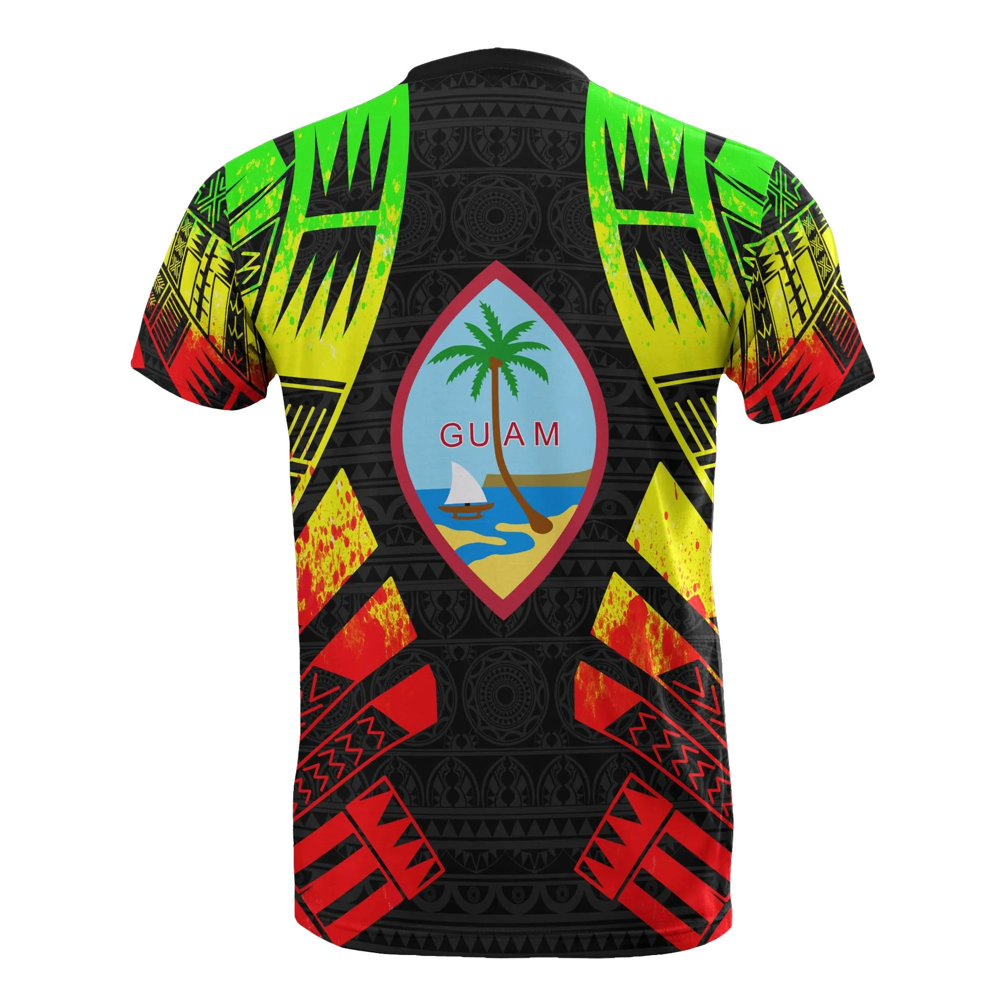 Guam T shirt - Guam Coat of Arms Polynesian Tattoo Reggae Style