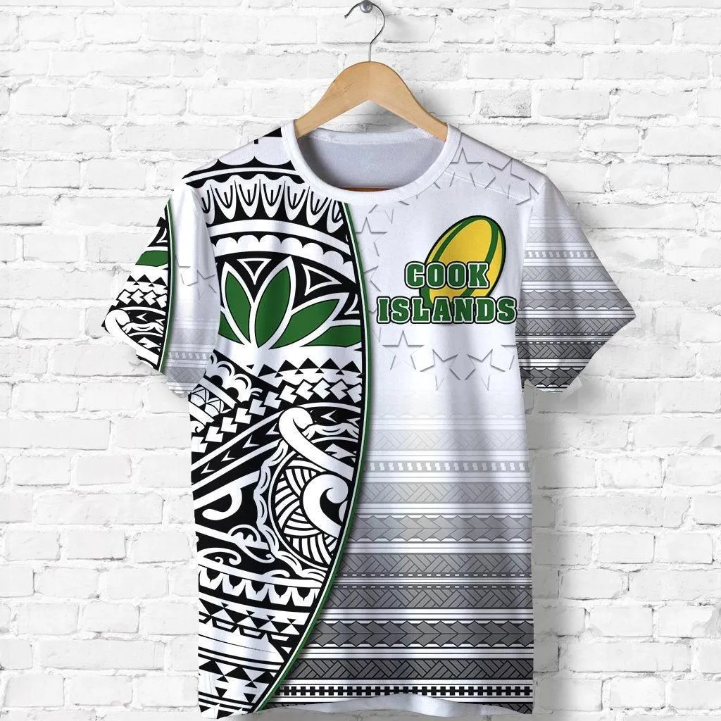 (Custom Personalised) Cook Islands Rugby T shirt Impressive Version Black - Custom Text and Number