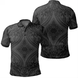 Alohawaii Shirt - Polynesian Plumeria Mix Gray Black Polo Shirt - AH - JR