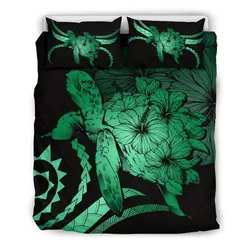 FamilyGater Bedding Set - Cover and Pillow Cases Hawaiian - Hawaii Turtle Hibiscus Polynesian Vintage - Green - AH - J4
