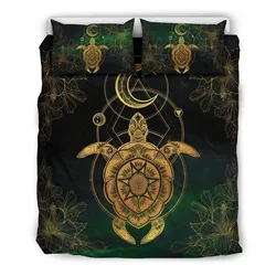 Hawaiian Hibiscus Golden Turtle and Moon Polynesian Bedding Set