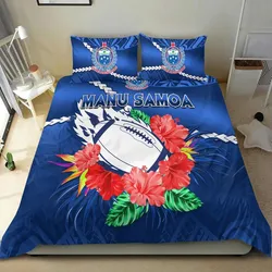 Samoa Rugby Bedding Set Manu Samoa Polynesian Hibiscus Blue Style LT14