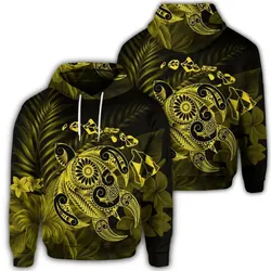 Alohawaii Hoodie - Hawaiian Map Turtle Tattoo Hibiscus Plumeria Polynesian Hoodie - Yellow - AH - J4R