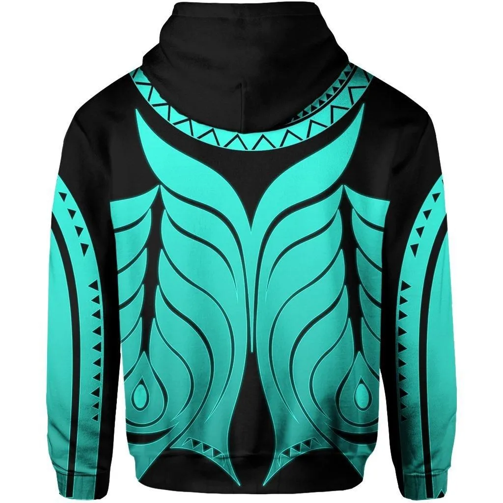 Yap Tribal Tattoo All Over Hoodie Turquoise