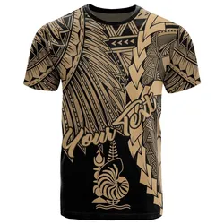 New Caledonia Polynesian Custom Personalised T shirt - Tribal Wave Tattoo Gold