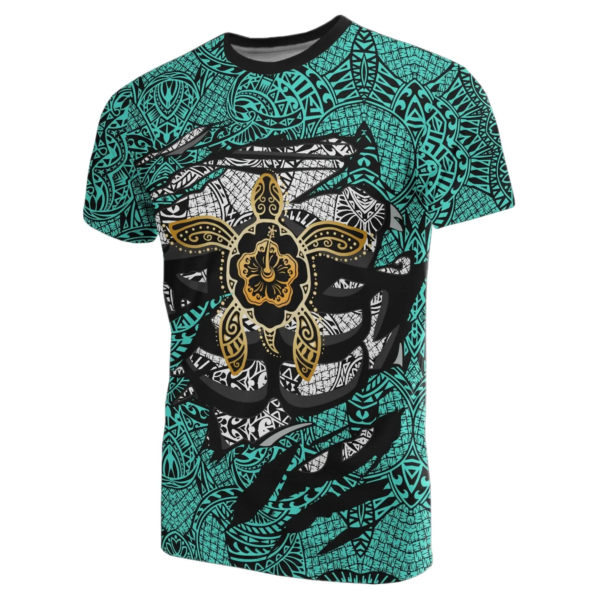 Alohawaii Tee - Hibiscus Polynesian Turquoise Hawaii Turtle T-Shirt - AH - J1