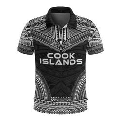 Cook Islands Polo Shirt - Cook Islands Flag Polynesian Chief Tattoo Black Version