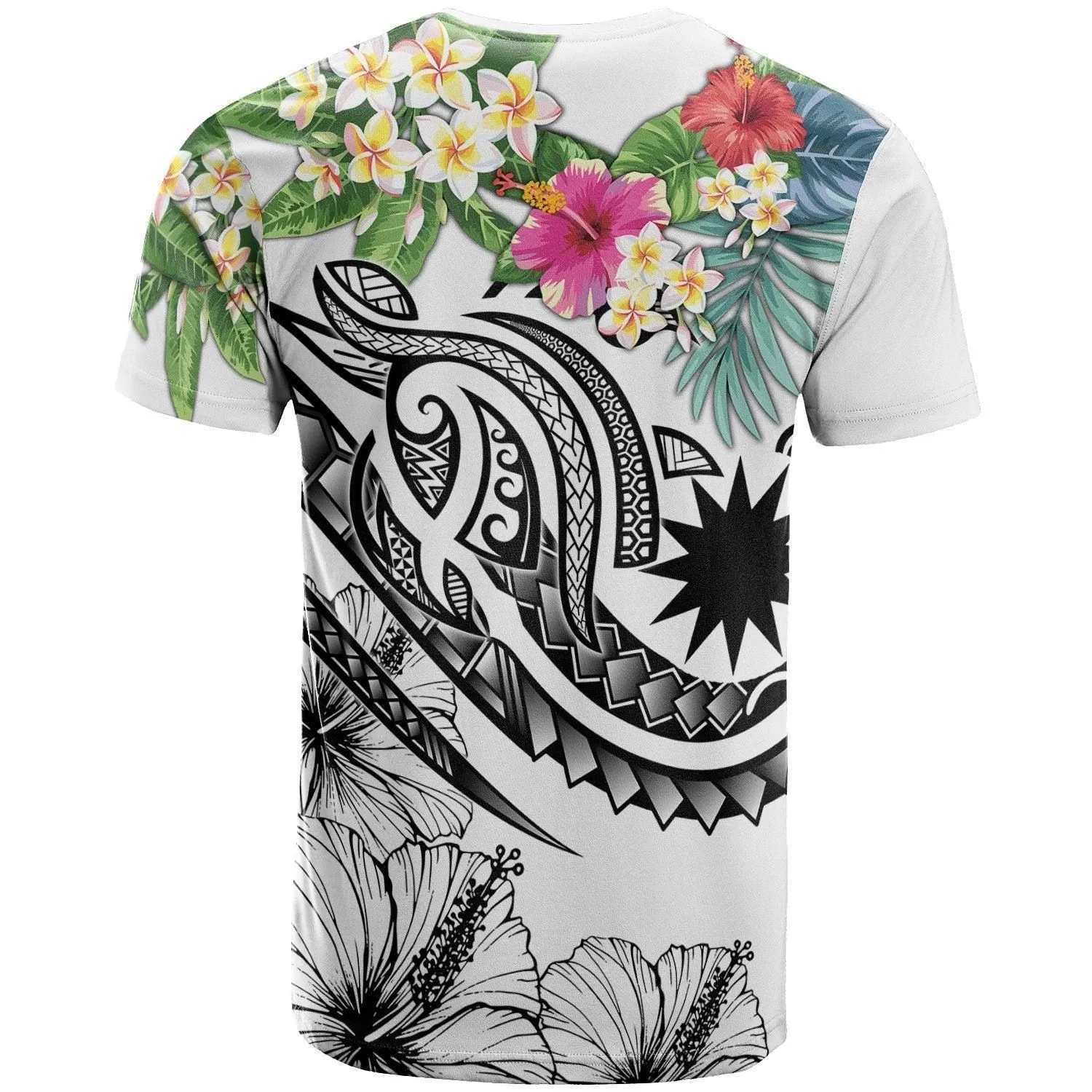 Nauru Polynesian T shirt - Summer Plumeria White