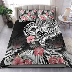 Vanuatu Malampa Province Bedding Set Hibiscus Tribal Polynesian Tattoo Ver Black LT9