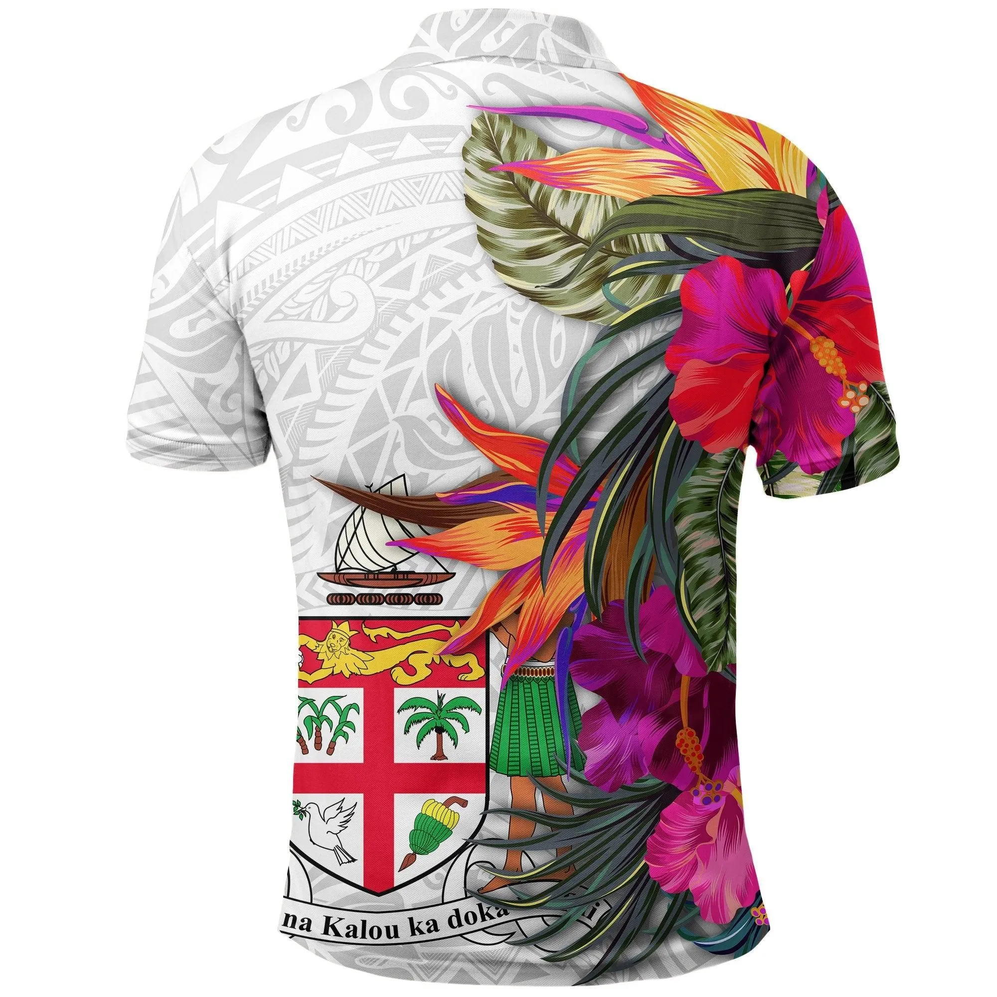 Fiji Polynesian Polo Shirt - Hibiscus White Pattern