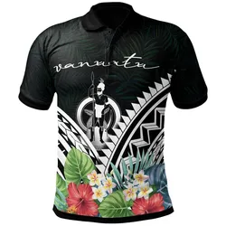 Vanuatu Polo Shirt - Vanuatu Coat of Arms and Polynesian Tropical Flowers White