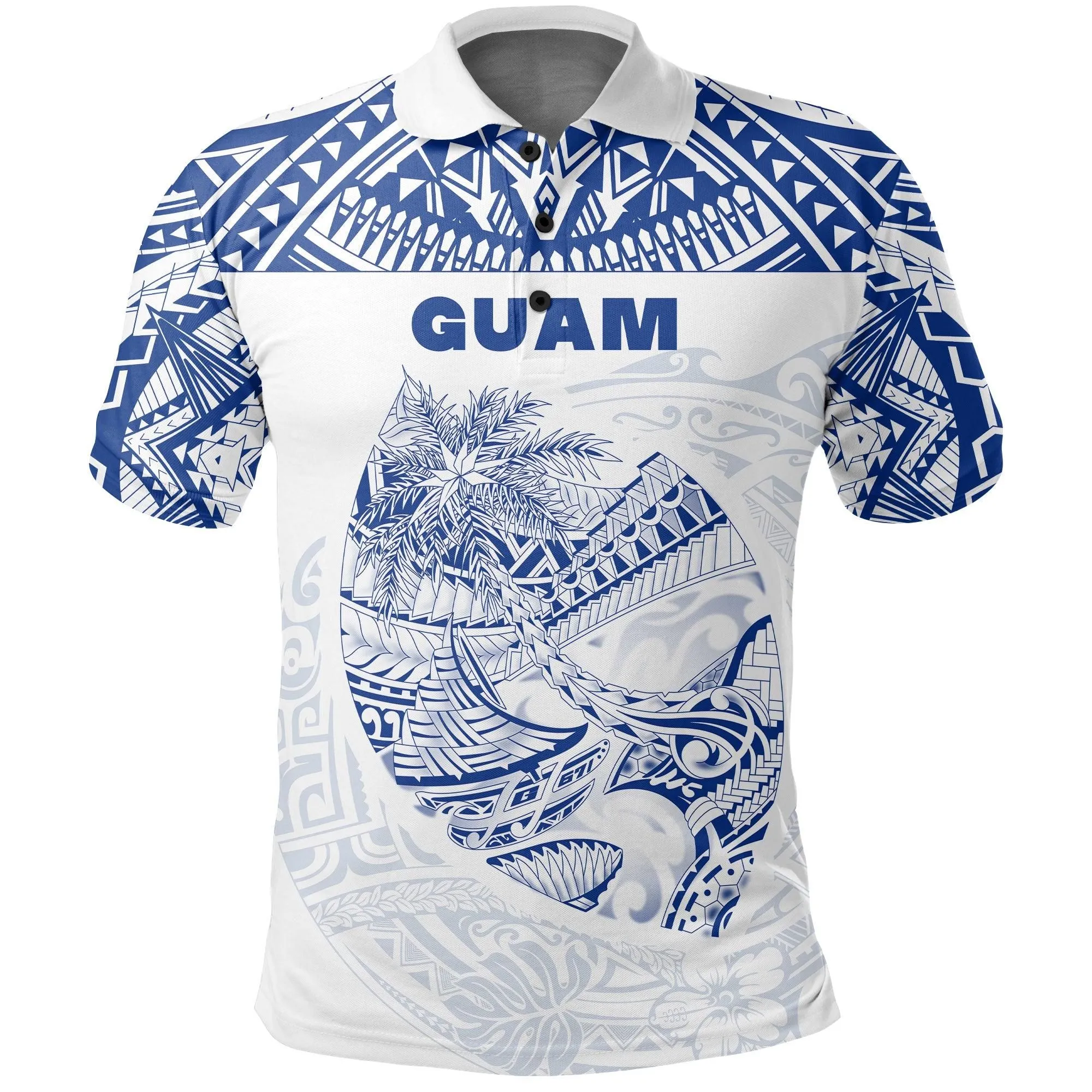 (Custom Personalised)Guam Rugby Polo Shirt Polynesian Patterns - Blue LT16