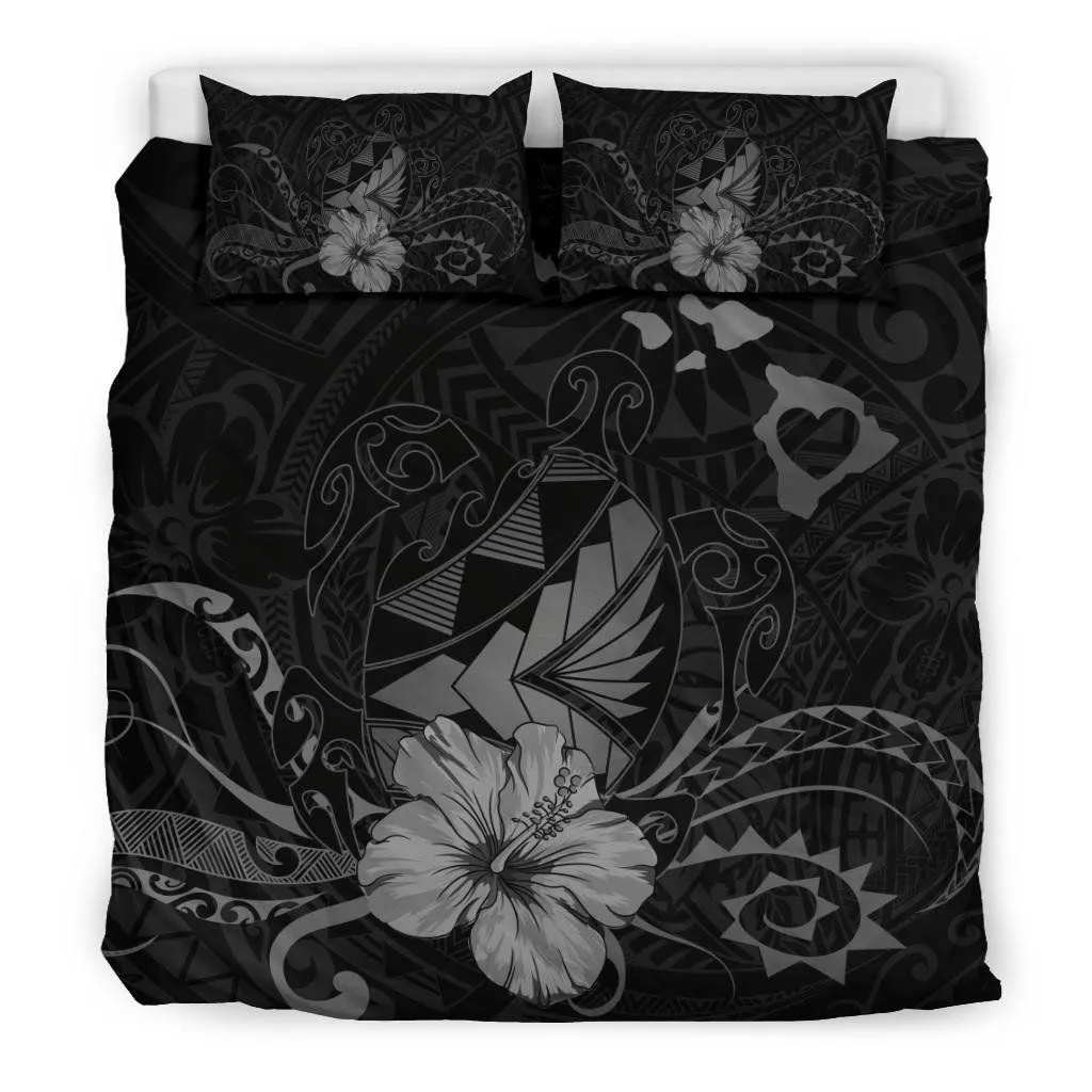 FamilyGater Bedding Set - Cover and Pillow Cases Hawaiian Map Heart Turtle Tattoo Hibiscus Polynesian - Gray - AH J9