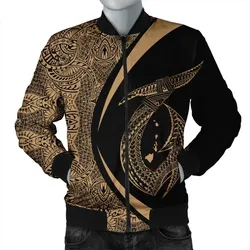 FamilyGater Jacket - Hawaii Fish Hook Polynesian Bomber Jacket - Circle Style Gold - AH - J4R