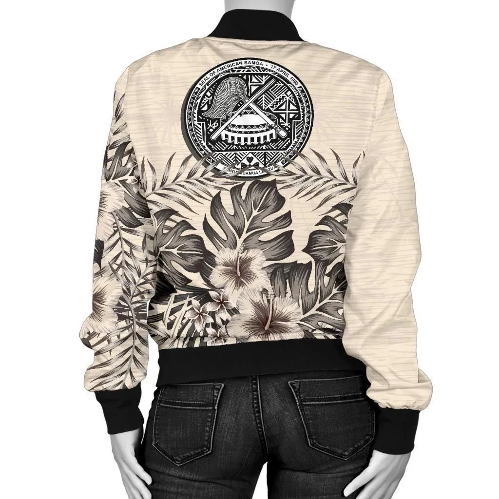 American Samoa Womens Bomber Jacket - The Beige Hibiscus