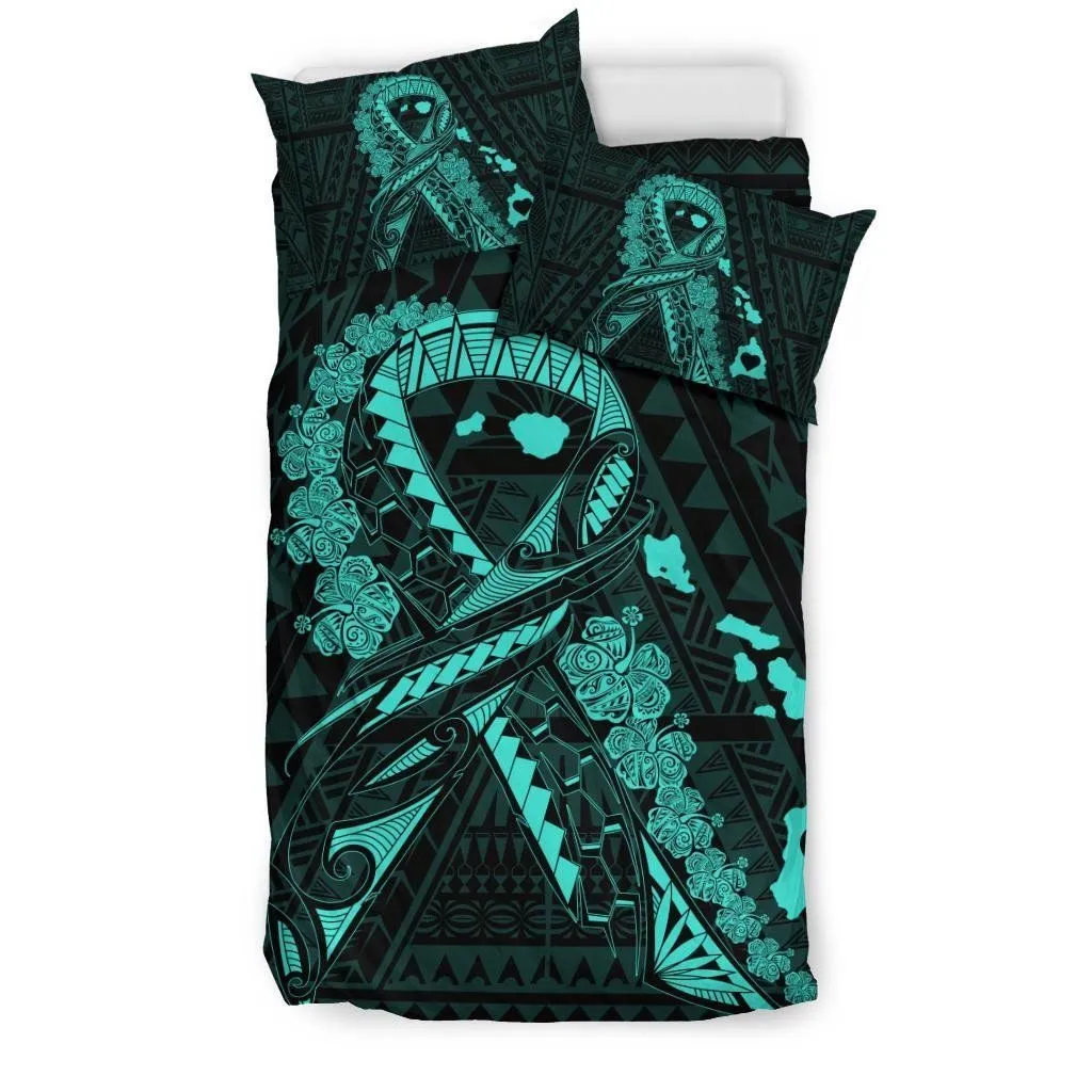 FamilyGater Bedding Set - Cover and Pillow Cases Hawaiian Map Heart Ribbon Cancer Hibiscus Polynesian - Turquoise - AH J4