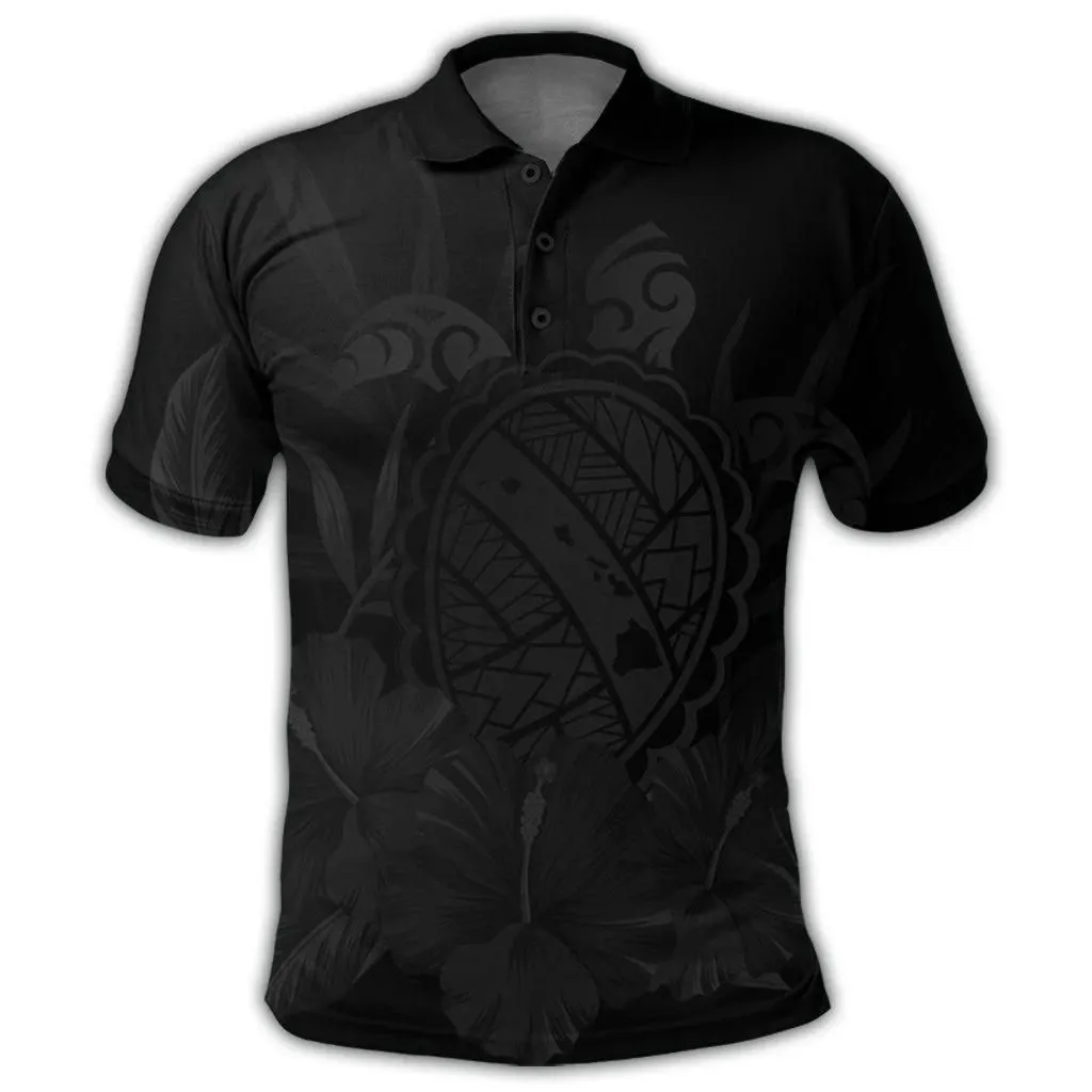 Alohawaii Shirt - Hawaiian Map Turtle Hibiscus Polynesian Polo Shirt - Gray - AH - J4R