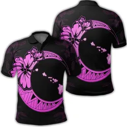 Hawaiian Map Hibiscus Turtle Polynesian Moon Polo Shirt Pink