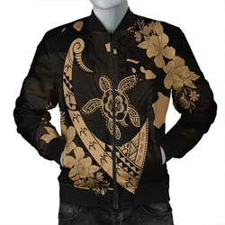 Alohawaii Jacket - Hawaiian Map Hibiscus Turtle Fish Hook Polynesian Bomber Jacket Gold - AH - J5R