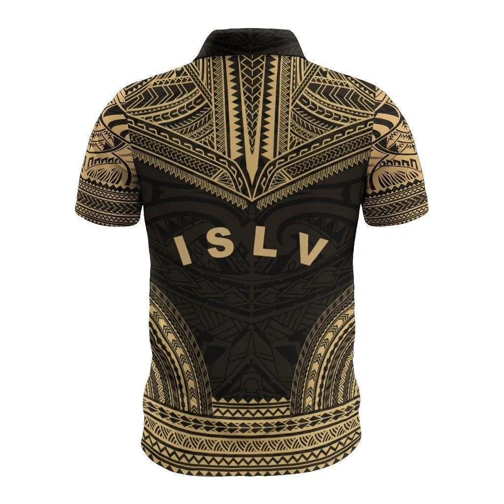 Society Islands Polo Shirt - Society Islands Flag Polynesian Chief Tattoo Gold Version