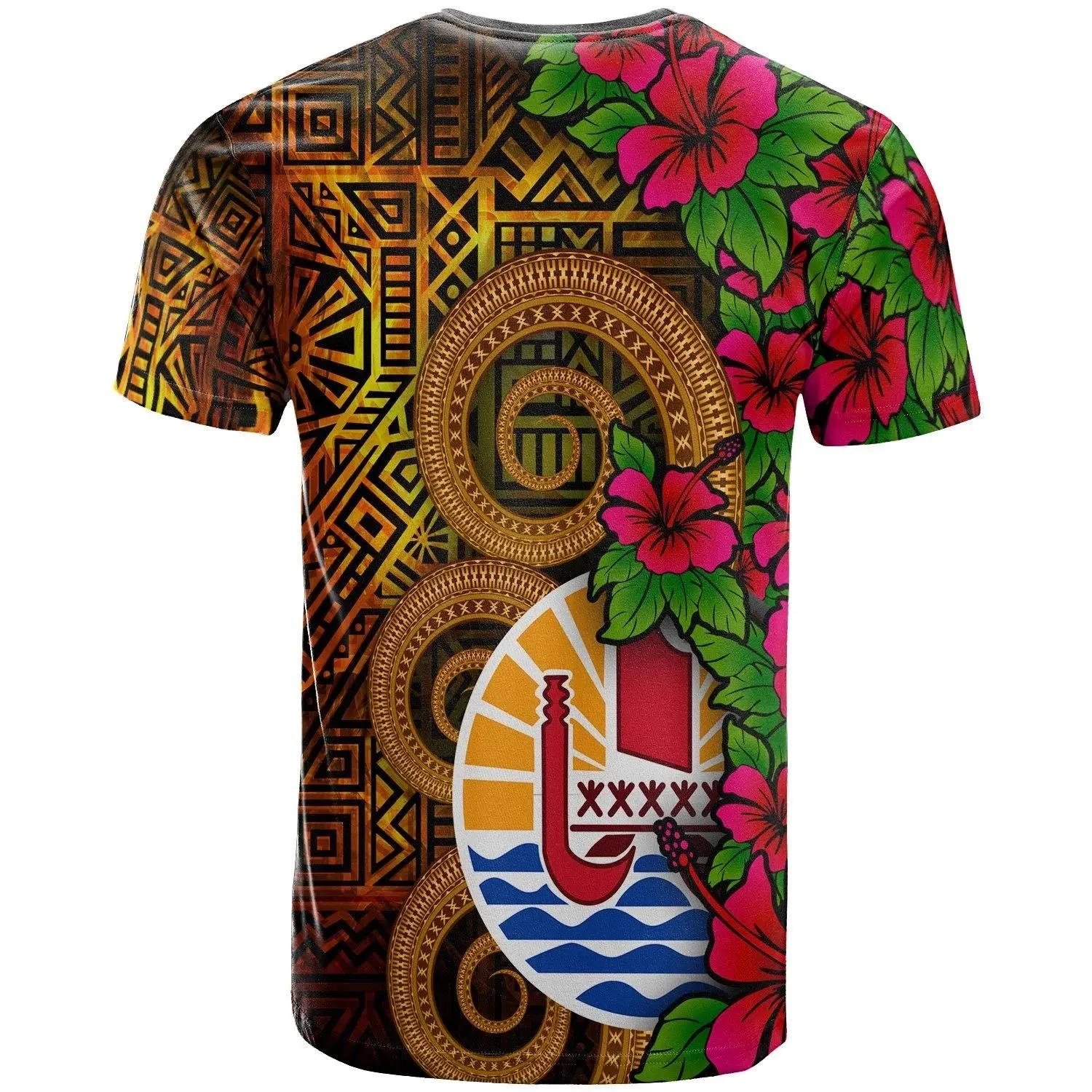 Tahiti Polynesian T-Shirt Tiki With Hibiscus  12