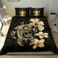 Alohawaii Bedding Set - Cover and Pillow Cases Cook Islands Hibiscus Plumeria Mix Polynesian Turtle J1