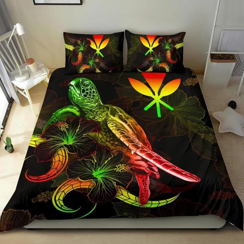 Alohawaii Bedding Set - Cover and Pillow Cases Hawaii Polynesian - Turtle With Blooming Hibiscus Reggae - BN22