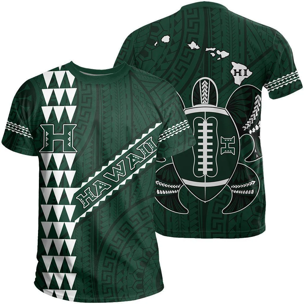 Hawaii Kakau Warrior Polynesian Turtle American Football T Shirt Green Ah J6 Hawaiian Shorts Beach Short Sleeve