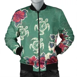 Hawaiian Turtle and Colorful Hibiscus Polynesian Bomber Jacket
