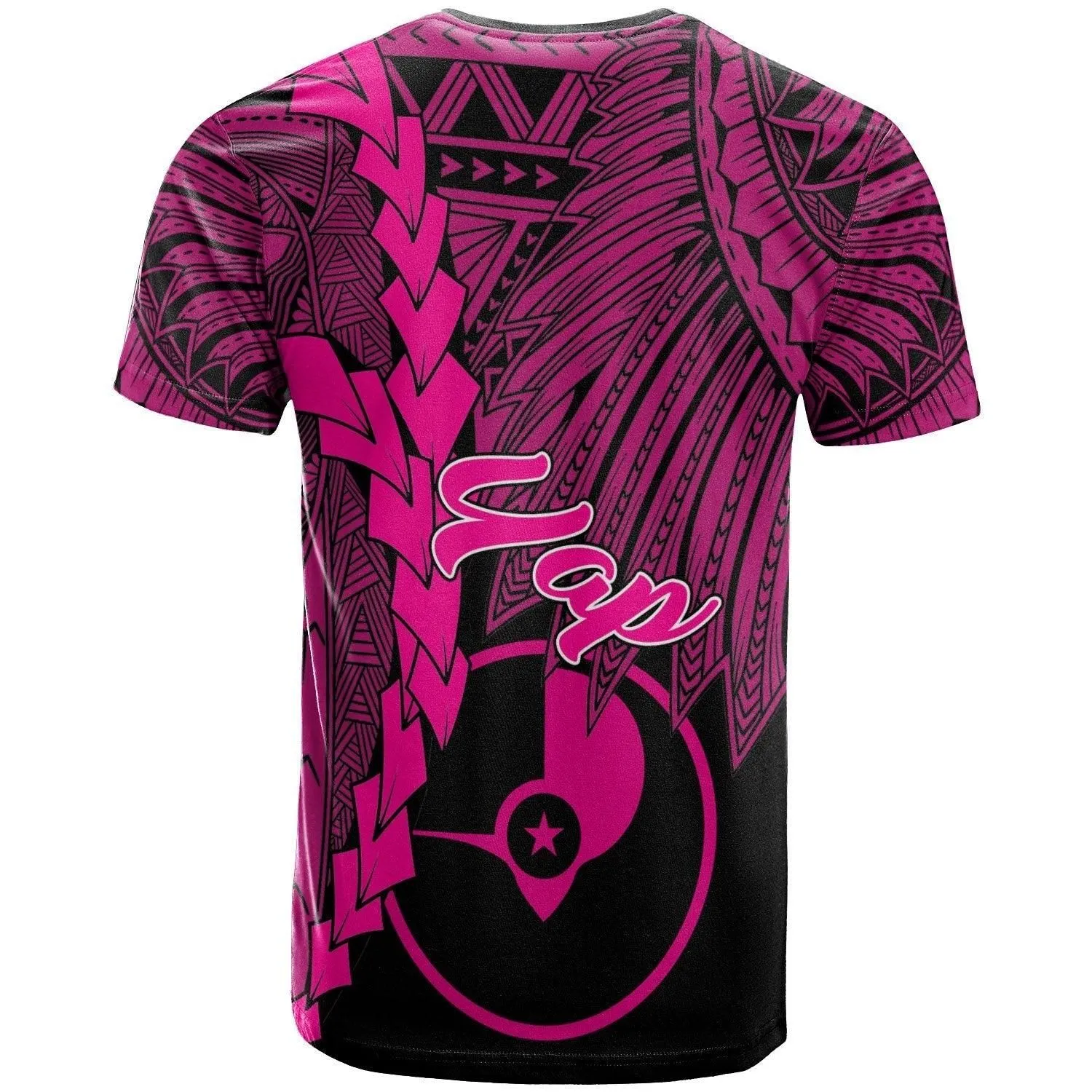 Yap Polynesian T shirt - Tribal Wave Tattoo Pink