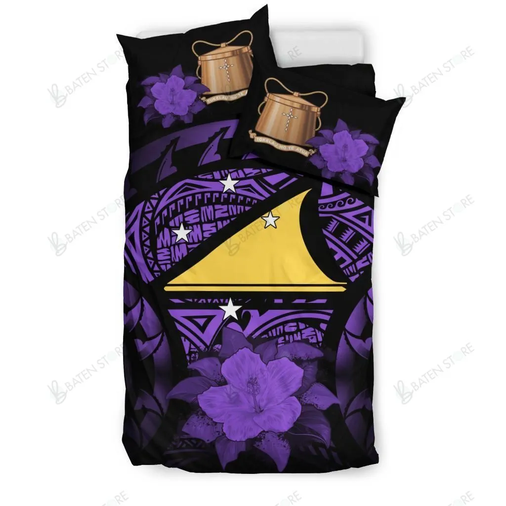 Tokelau Purple Hibiscus Black And Purple Bedding Set Bedroom Decor